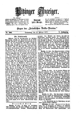 Kitzinger Anzeiger Donnerstag 22. Februar 1877