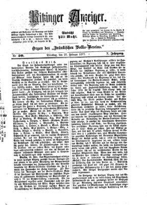 Kitzinger Anzeiger Dienstag 27. Februar 1877