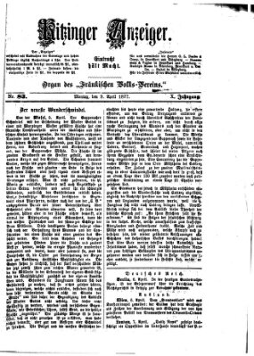Kitzinger Anzeiger Montag 9. April 1877