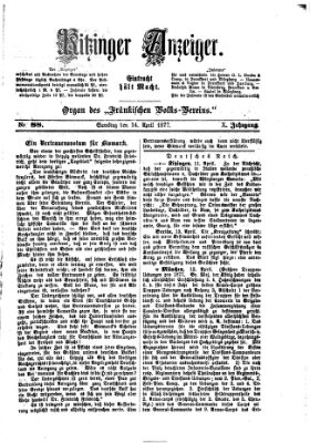 Kitzinger Anzeiger Samstag 14. April 1877