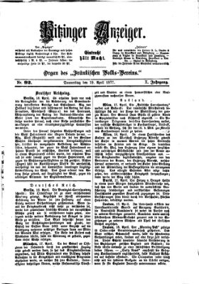 Kitzinger Anzeiger Donnerstag 19. April 1877