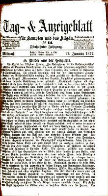 Tag- und Anzeigeblatt für Kempten und das Allgäu Mittwoch 17. Januar 1877