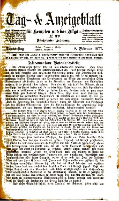 Tag- und Anzeigeblatt für Kempten und das Allgäu Donnerstag 8. Februar 1877