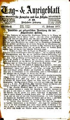Tag- und Anzeigeblatt für Kempten und das Allgäu Mittwoch 21. Februar 1877
