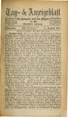 Tag- und Anzeigeblatt für Kempten und das Allgäu Donnerstag 22. Februar 1877