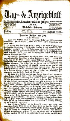 Tag- und Anzeigeblatt für Kempten und das Allgäu Freitag 23. Februar 1877