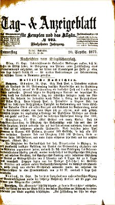 Tag- und Anzeigeblatt für Kempten und das Allgäu Donnerstag 20. September 1877