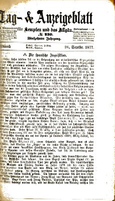 Tag- und Anzeigeblatt für Kempten und das Allgäu Mittwoch 26. September 1877