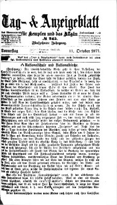 Tag- und Anzeigeblatt für Kempten und das Allgäu Donnerstag 11. Oktober 1877