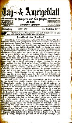 Tag- und Anzeigeblatt für Kempten und das Allgäu Donnerstag 18. Oktober 1877