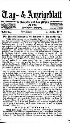 Tag- und Anzeigeblatt für Kempten und das Allgäu Samstag 17. November 1877