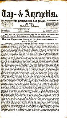 Tag- und Anzeigeblatt für Kempten und das Allgäu Samstag 1. Dezember 1877