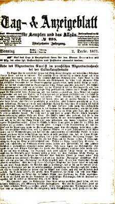 Tag- und Anzeigeblatt für Kempten und das Allgäu Sonntag 2. Dezember 1877