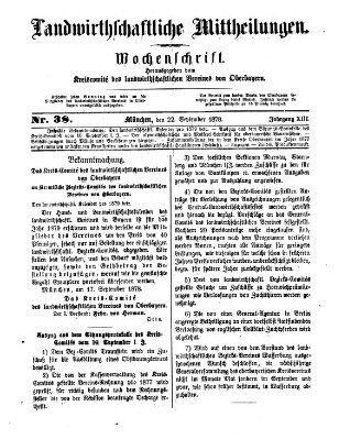 Landwirthschaftliche Mittheilungen Sonntag 22. September 1878