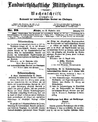 Landwirthschaftliche Mittheilungen Sonntag 29. September 1878