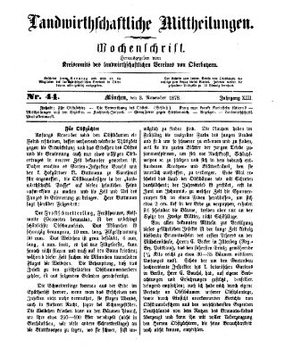 Landwirthschaftliche Mittheilungen Sonntag 3. November 1878