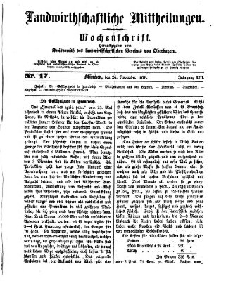 Landwirthschaftliche Mittheilungen Sonntag 24. November 1878
