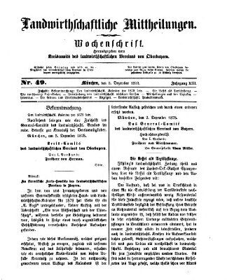 Landwirthschaftliche Mittheilungen Sonntag 8. Dezember 1878