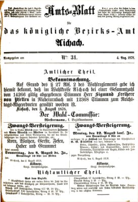 Amtsblatt für das Bezirksamt und Amtsgericht Aichach Sonntag 4. August 1878