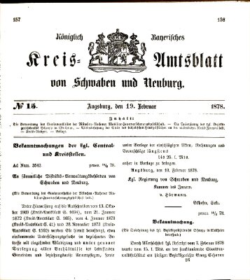 Königlich Bayerisches Kreis-Amtsblatt von Schwaben und Neuburg Dienstag 19. Februar 1878