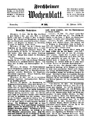 Amtsblatt für die Königlichen Bezirksämter Forchheim und Ebermannstadt sowie für die Königliche Stadt Forchheim Donnerstag 21. Februar 1878