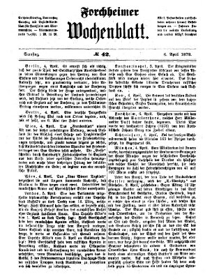 Amtsblatt für die Königlichen Bezirksämter Forchheim und Ebermannstadt sowie für die Königliche Stadt Forchheim Samstag 6. April 1878