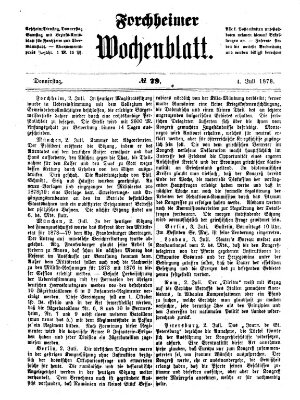 Amtsblatt für die Königlichen Bezirksämter Forchheim und Ebermannstadt sowie für die Königliche Stadt Forchheim Donnerstag 4. Juli 1878