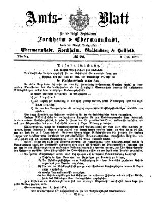 Amtsblatt für die Königlichen Bezirksämter Forchheim und Ebermannstadt sowie für die Königliche Stadt Forchheim Dienstag 2. Juli 1878