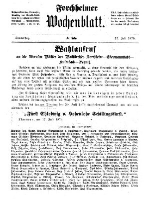 Amtsblatt für die Königlichen Bezirksämter Forchheim und Ebermannstadt sowie für die Königliche Stadt Forchheim Donnerstag 25. Juli 1878