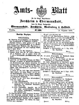 Amtsblatt für die Königlichen Bezirksämter Forchheim und Ebermannstadt sowie für die Königliche Stadt Forchheim Dienstag 10. Dezember 1878