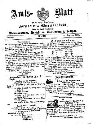Amtsblatt für die Königlichen Bezirksämter Forchheim und Ebermannstadt sowie für die Königliche Stadt Forchheim Samstag 14. Dezember 1878