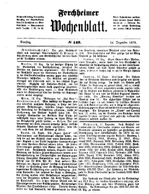 Amtsblatt für die Königlichen Bezirksämter Forchheim und Ebermannstadt sowie für die Königliche Stadt Forchheim Samstag 14. Dezember 1878