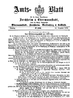 Amtsblatt für die Königlichen Bezirksämter Forchheim und Ebermannstadt sowie für die Königliche Stadt Forchheim Samstag 28. Dezember 1878