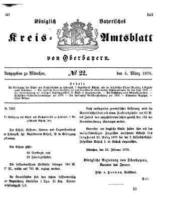 Königlich-bayerisches Kreis-Amtsblatt von Oberbayern (Münchner Intelligenzblatt) Dienstag 5. März 1878