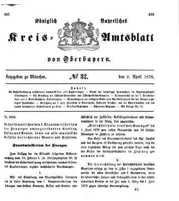 Königlich-bayerisches Kreis-Amtsblatt von Oberbayern (Münchner Intelligenzblatt) Dienstag 9. April 1878