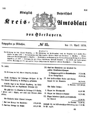 Königlich-bayerisches Kreis-Amtsblatt von Oberbayern (Münchner Intelligenzblatt) Freitag 19. April 1878