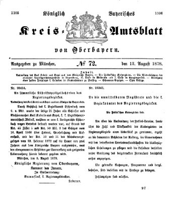 Königlich-bayerisches Kreis-Amtsblatt von Oberbayern (Münchner Intelligenzblatt) Dienstag 13. August 1878