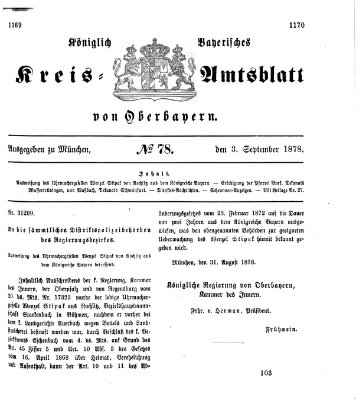Königlich-bayerisches Kreis-Amtsblatt von Oberbayern (Münchner Intelligenzblatt) Dienstag 3. September 1878