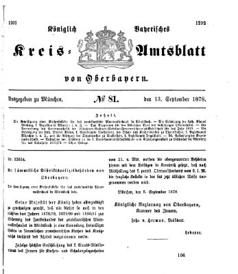 Königlich-bayerisches Kreis-Amtsblatt von Oberbayern (Münchner Intelligenzblatt) Freitag 13. September 1878
