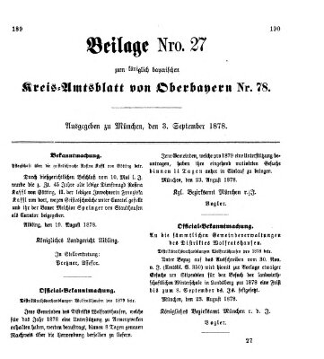 Königlich-bayerisches Kreis-Amtsblatt von Oberbayern (Münchner Intelligenzblatt) Dienstag 3. September 1878