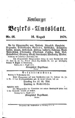 Neuburger Bezirks-Amtsblatt Freitag 16. August 1878
