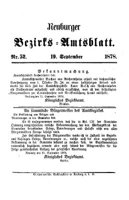 Neuburger Bezirks-Amtsblatt Donnerstag 19. September 1878