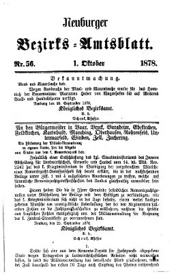 Neuburger Bezirks-Amtsblatt Dienstag 1. Oktober 1878