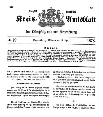 Königlich-bayerisches Kreis-Amtsblatt der Oberpfalz und von Regensburg (Königlich bayerisches Intelligenzblatt für die Oberpfalz und von Regensburg) Mittwoch 17. April 1878