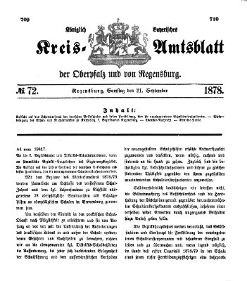 Königlich-bayerisches Kreis-Amtsblatt der Oberpfalz und von Regensburg (Königlich bayerisches Intelligenzblatt für die Oberpfalz und von Regensburg) Samstag 21. September 1878
