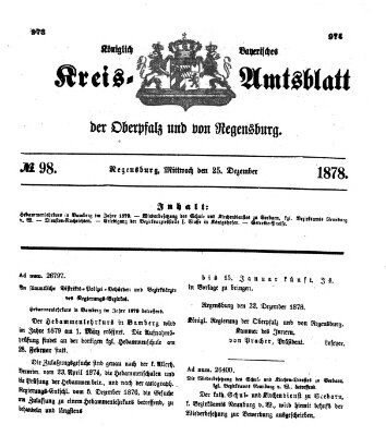Königlich-bayerisches Kreis-Amtsblatt der Oberpfalz und von Regensburg (Königlich bayerisches Intelligenzblatt für die Oberpfalz und von Regensburg) Mittwoch 25. Dezember 1878
