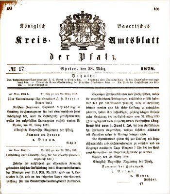 Königlich-bayerisches Kreis-Amtsblatt der Pfalz (Königlich bayerisches Amts- und Intelligenzblatt für die Pfalz) Donnerstag 28. März 1878