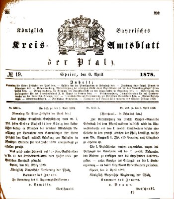 Königlich-bayerisches Kreis-Amtsblatt der Pfalz (Königlich bayerisches Amts- und Intelligenzblatt für die Pfalz) Samstag 6. April 1878