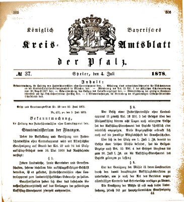 Königlich-bayerisches Kreis-Amtsblatt der Pfalz (Königlich bayerisches Amts- und Intelligenzblatt für die Pfalz) Donnerstag 4. Juli 1878