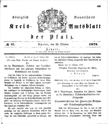 Königlich-bayerisches Kreis-Amtsblatt der Pfalz (Königlich bayerisches Amts- und Intelligenzblatt für die Pfalz) Samstag 26. Oktober 1878